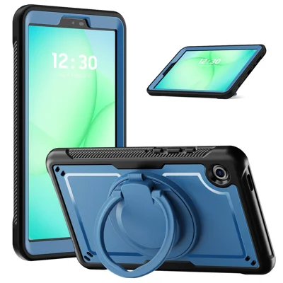 Tablet-Hülle für Samsung Galaxy Tab A11 / A9 mit drehbarem Ständer, PC + TPU, stoßfest, mit Schultergurt – Marineblau
