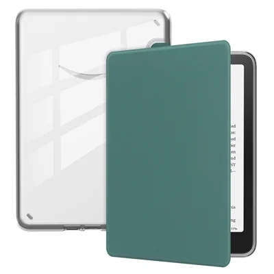 For Amazon Kindle Paperwhite (2021) Case Anti Drop PU Leather + TPU + Acrylic Clear Protective Cover - Blackish Green