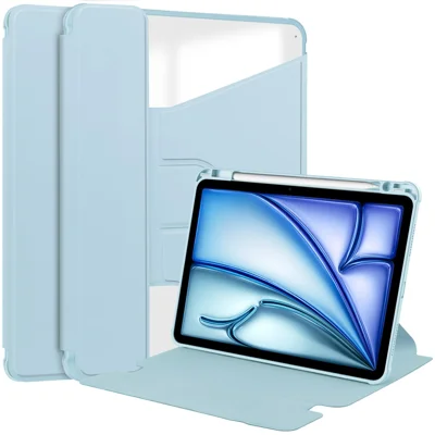 For iPad Air 11 (2026) / (2025) / (2024) Case 360 Degree Rotary Stand PU Leather + Acrylic Tablet Cover (Without Keyboard) - Sky Blue