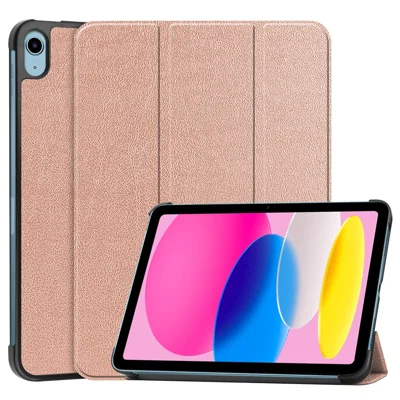 For iPad (2025)/10.9 (2022) Case Anti-Drop Leather Tri-fold Stand Tablet Cover - Rose Gold