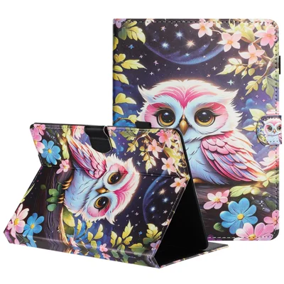 Universal 7-inch Tablet Case Litchi Texture Pattern Printing Leather Cover Auto Sleep  /  Wake with Card Holder - Owl