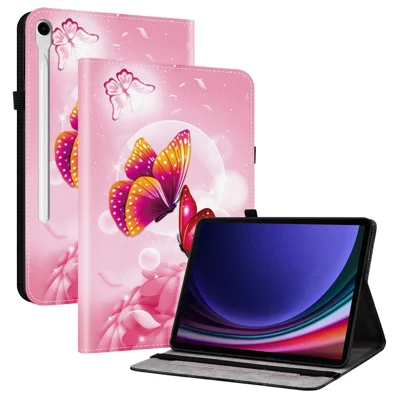 Leather Case For Samsung Galaxy Tab S10 Lite / S10 FE / S9 FE / S9 Pattern Printed Stand Tablet Cover with Card Slots - Pink Butterfly