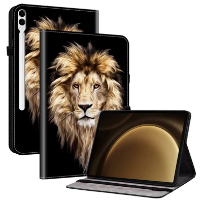 Leather Case For Samsung Galaxy Tab S10+  /  S9 FE+  /  S9+ Pattern Printed Stand Tablet Cover with Card Slots - Lion Head