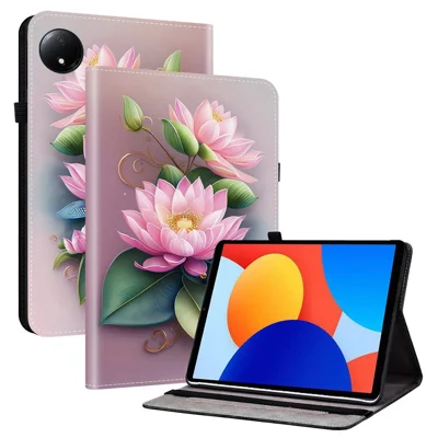 For Xiaomi Redmi Pad SE 4G 8.7 inch Leather Case Pattern Printed Stand Tablet Cover with Card Slots - Lotus
