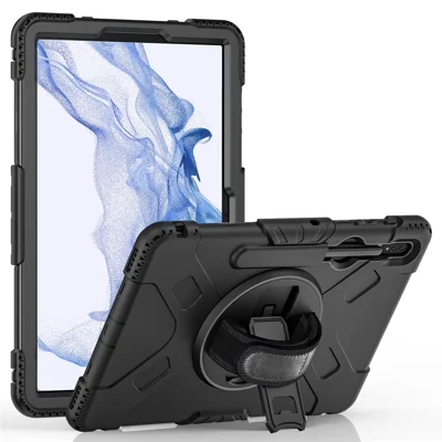 For Samsung Galaxy Tab S8+ PC + Silicone Tablet Case Rotary Hand Strap Kickstand Protective Cover with Shoulder Strap