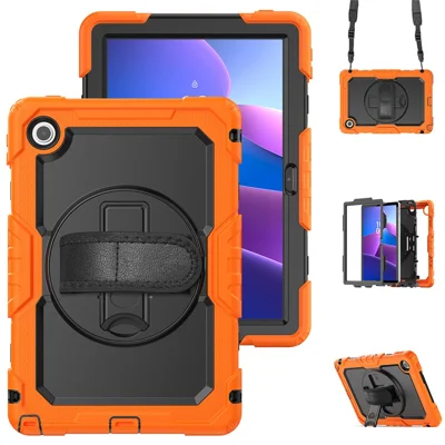 Til Lenovo Tab 10,1 (2025) TB-311XU / Tab TB311FU Case PC + Silikone Tabletdæksel med PET Anti-Krads Film og Skulderrem - Orange