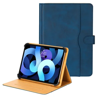 Universal 11 - 12.4 inch Case Dual Color Cowhide Texture Stand Leather Tablet Cover - Blue