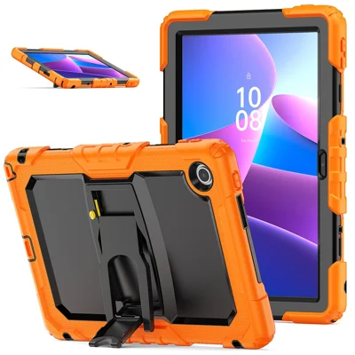 Tabletcover voor Lenovo Tab 10.1 (2025) TB-311XU / Tab TB311FU met Standaard, PC + Siliconen Stootvaste Tabletcover met Schouderriem - Oranje