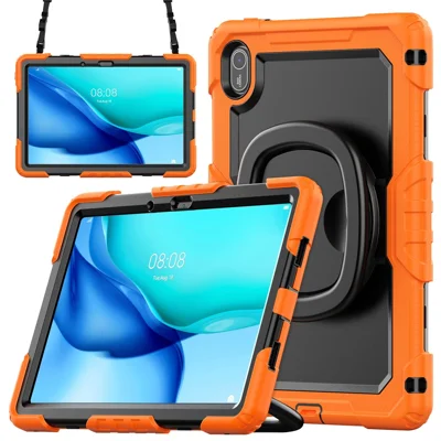 For Huawei MatePad SE 11 Kickstand Case PC + Silicone Tablet Cover with Shoulder Strap - Orange