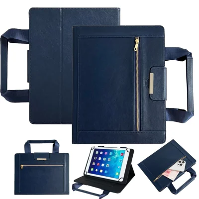 For Universal 10 inch Tablet Case with Handle / Zipper Pouch PU Leather Shockproof Cover - Sapphire