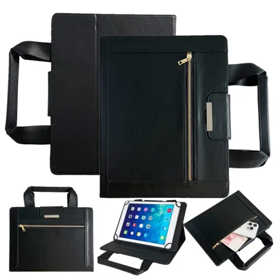 For Universal 8 inch Tablet Case with Handle / Zipper Pouch PU Leather Shockproof Cover - Black
