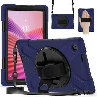 For Lenovo Tab 10.1 (2025) TB311XU / Zhaoyang K10C Kickstand Case TPU PC Silicone Tablet Cover with Shoulder Strap - Navy Blue