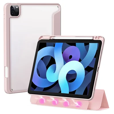 Tablet Case For iPad Air 11 (2026) / (2025) / (2024) / Air (2022) / (2020) / Pro 11 (2022) / (2021) / (2020) / (2018) , Magnetic Detachable Cover with Pencil Holder - Pink
