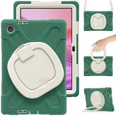Til Lenovo Tab 10,1 (2025) TB311XU2 / Zhaoyang K10C Taske med Skulderrem TPU + PC + Silikone Ståsætter Tablettaske - Emerald Green