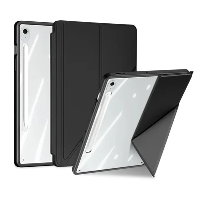 DUX DUCIS For Samsung Galaxy Tab S10 FE+ Case  Magi Series Detachable Origami Stand Leather+PC+TPU Clear Back Cover - Black