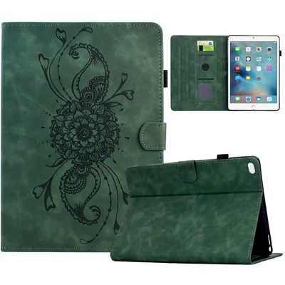 Leather Case For iPad mini (2019) 7.9 inch / mini 4 / mini 3 / mini 2 / Mini Mandala Imprinted Tablet Cover with Card Slots - Green