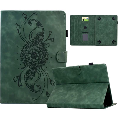 Universal 8 inch Tablet Case Mandala Imprinted Leather Tablet Cover with Card Slots - Green