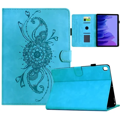 For Samsung Galaxy Tab A7 10.4 (2020) T500 / T505 Case Mandala Imprinted Leather Tablet Cover with Card Slots - Sky Blue