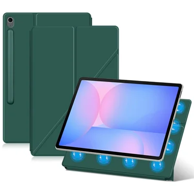 For Samsung Galaxy Tab S10 FE+ Case Origami Stand PU Leather Magnetic Tablet Cover - Green