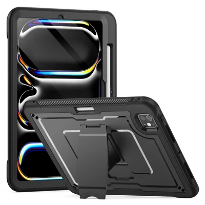For iPad Pro 11 (2025) / 11 (2024) Case PC + TPE Tablet Cover with Hidden Zinc Alloy Kickstand - Black