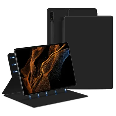 For Samsung Galaxy Tab S8 / Tab S7 Case Stand Magnetic PU Leather Tablet Cover - Black