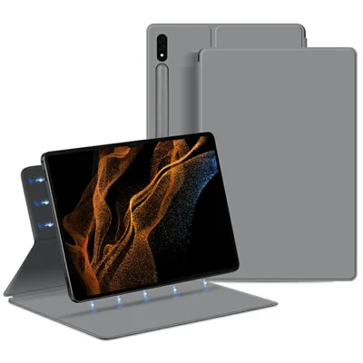For Samsung Galaxy Tab S8 / Tab S7 Case Stand Magnetic PU Leather Tablet Cover - Grey