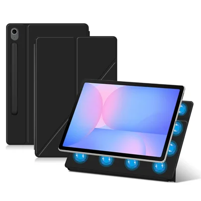 For Samsung Galaxy Tab S10 FE Case Origami Stand PU Leather Magnetic Tablet Cover - Black