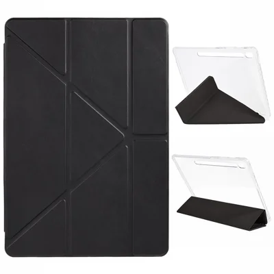 For Samsung Galaxy Tab S10 FE+ Case PU Leather Origami Stand Clear Tablet Cover - Black