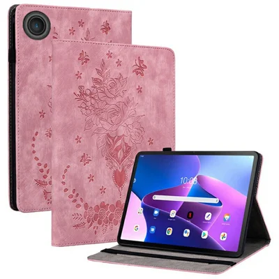 Til Lenovo Tab TB311FU Task Case med Kortlomme Anti-skrab Læderdæksel med Roser-mønster - Pink