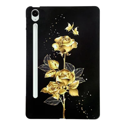 For Samsung Galaxy Tab S10 FE+ TPU Case Pattern Printing Slim Tablet Protective Cover - Golden Butterfly Rose