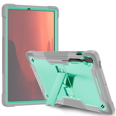 For Samsung Galaxy Tab S10 FE+ Case Kickstand Silicone + PC Impact Protective Tablet Cover - Mint Green  /  Grey