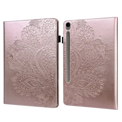 For Samsung Galaxy Tab S10 FE+ Case Peacock Flower Pattern Card Holder Leather Tablet Cover - Rose Gold