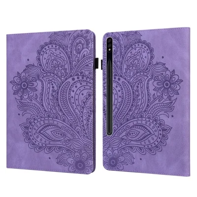 Tablet Case For Samsung Galaxy Tab S10+  /  S9 FE+  /  S9+  /  S8+  /  S7+  /  S7 FE Peacock Flower Pattern Card Holder Leather Cover - Purple