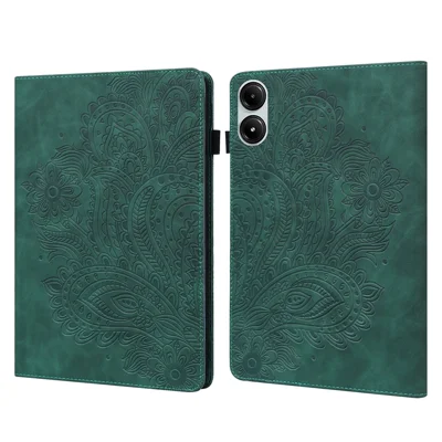 Tablet Case For Xiaomi Redmi Pad Pro 5G  /  Pad Pro  /  Poco Pad 4G Peacock Flower Pattern Card Holder Leather Cover - Green