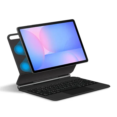 For Samsung Galaxy Tab S10 FE / S10 Lite / S9 / S8 / S7 FE Magnetic Floating Bluetooth-Compatible Keyboard (Russian) + Leather Tablet Case - Black