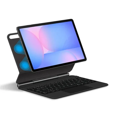 For Samsung Galaxy Tab S10 FE / S10 Lite / S9 / S8 / S7 FE Floating Magnetic Bluetooth-Compatible Keyboard (French) + Leather Tablet Case - Black