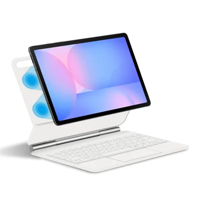 For Samsung Galaxy Tab S10 FE / S10 Lite / S9 / S8 / S7 FE Magnetic Floating Bluetooth-Compatible Keyboard (Japanese) + Leather Tablet Case - White