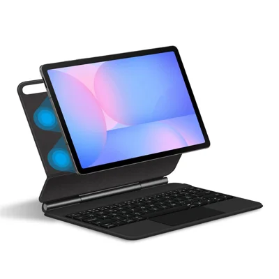 For Samsung Galaxy Tab S10 FE / S10 Lite / S9 / S8 / S7 FE Magnetic Floating Bluetooth-Compatible Keyboard (Spanish) + Leather Tablet Case - Black
