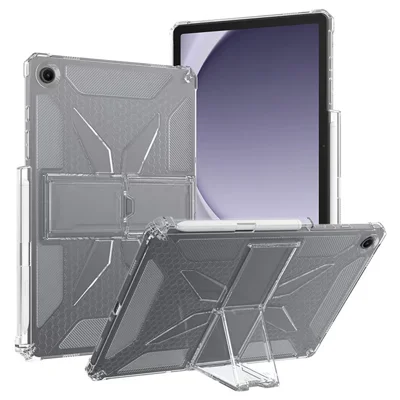 For Samsung Galaxy Tab A9+ Clear Case Kickstand Shockproof TPU + PC Tablet Cover with Pen Slot
