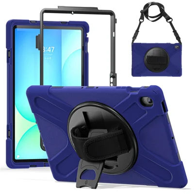 For Samsung Galaxy Tab S10 FE+ SM-X620  /  SM-X626B Kickstand Case TPU PC Silicone Tablet Cover with Shoulder Strap - Navy Blue