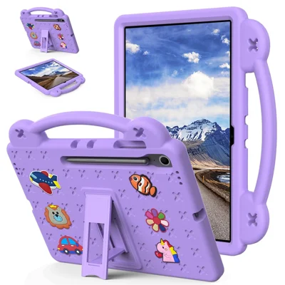 For Samsung Galaxy Tab S10 FE+ Case Kids Cartoon Patterns Hand Grip Kickstand Tablet EVA Cover - Purple