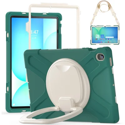 Tablet Case with Shoulder Strap for Samsung Galaxy Tab S10 FE+ SM-X620 / SM-X626B TPU + PC + Silicone Kickstand Cover - Green