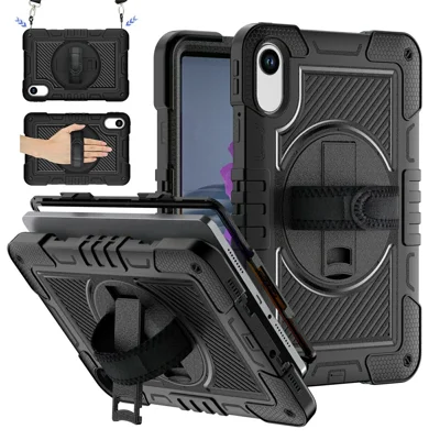 For Xiaomi Redmi Pad 2 11 Tablet Case Silicone + PC Shockproof Cover with Kickstand Shoulder Strap - Black