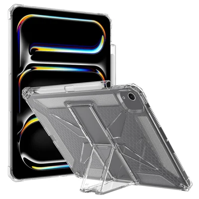 For iPad Air 13 (2026) / (2025) / (2024) Clear Case Kickstand Shockproof TPU + PC Tablet Cover with Pen Slot