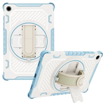 For Samsung Galaxy Tab A11+ / A9+ Case Kickstand PC + TPU Shockproof Tablet Cover With Hand Strap - Sky Blue