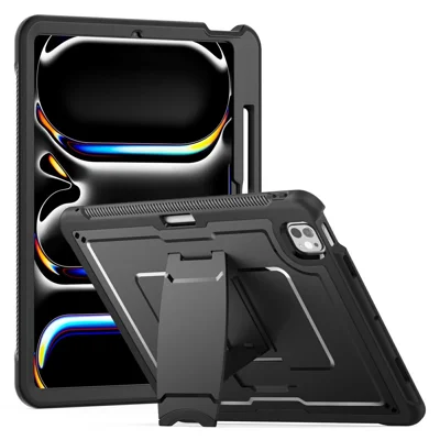 For iPad Pro 13 (2025) / 13 (2024) Case PC + TPE Tablet Cover with Hidden Zinc Alloy Kickstand - Black