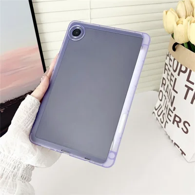 For Samsung Galaxy Tab A9 Case Clear TPU Anti Drop Tablet Cover with Pencil Holder - Transparent Purple