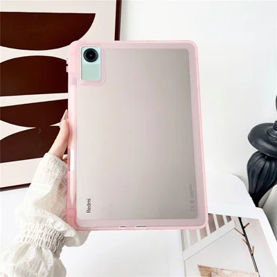 For Xiaomi Redmi Pad SE Case Clear TPU Anti Drop Tablet Cover with Pencil Holder - Transparent Pink