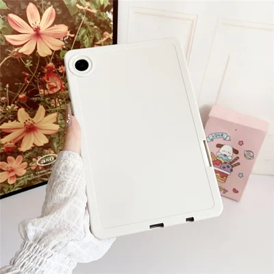 For Samsung Galaxy Tab A9 Case Solid Color TPU Tablet Cover with Pencil Holder - White