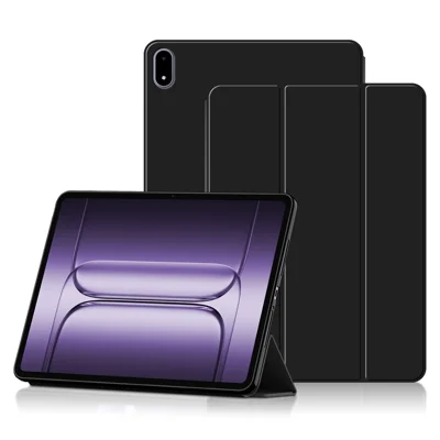 For OnePlus Pad 2 Pro Case PU Leather TPU Back Trifold Stand Tablet Cover - Black